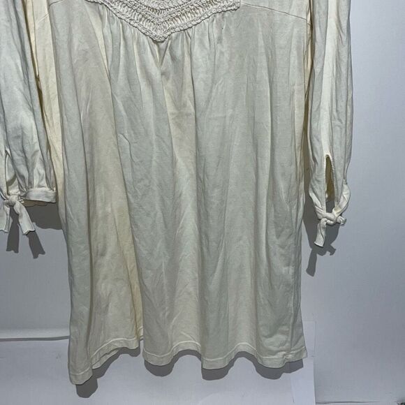 One World Women's Cream Crochet Sequin 3/4 Sleeve 100% Cotton Blouse Large - Picture 2 of 9